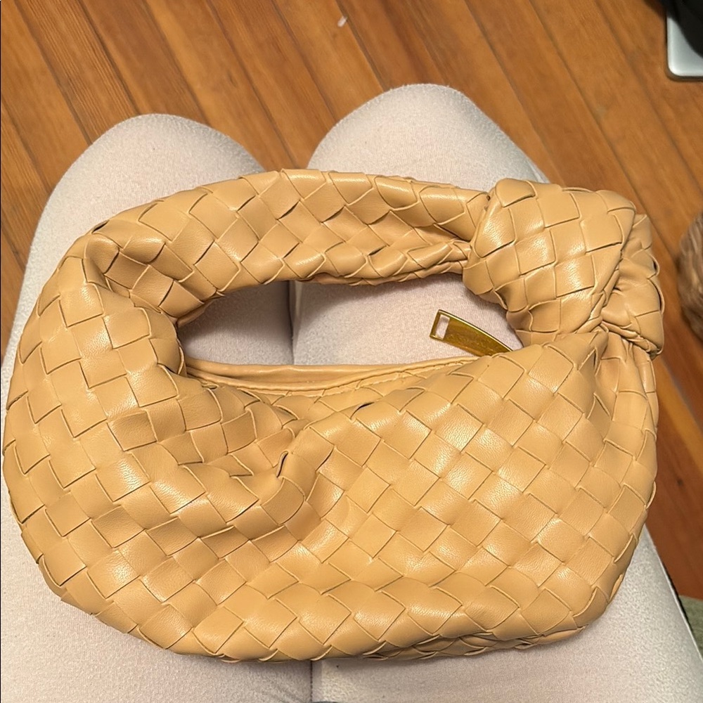 Woven Tan Faux Leather Hobo Bag